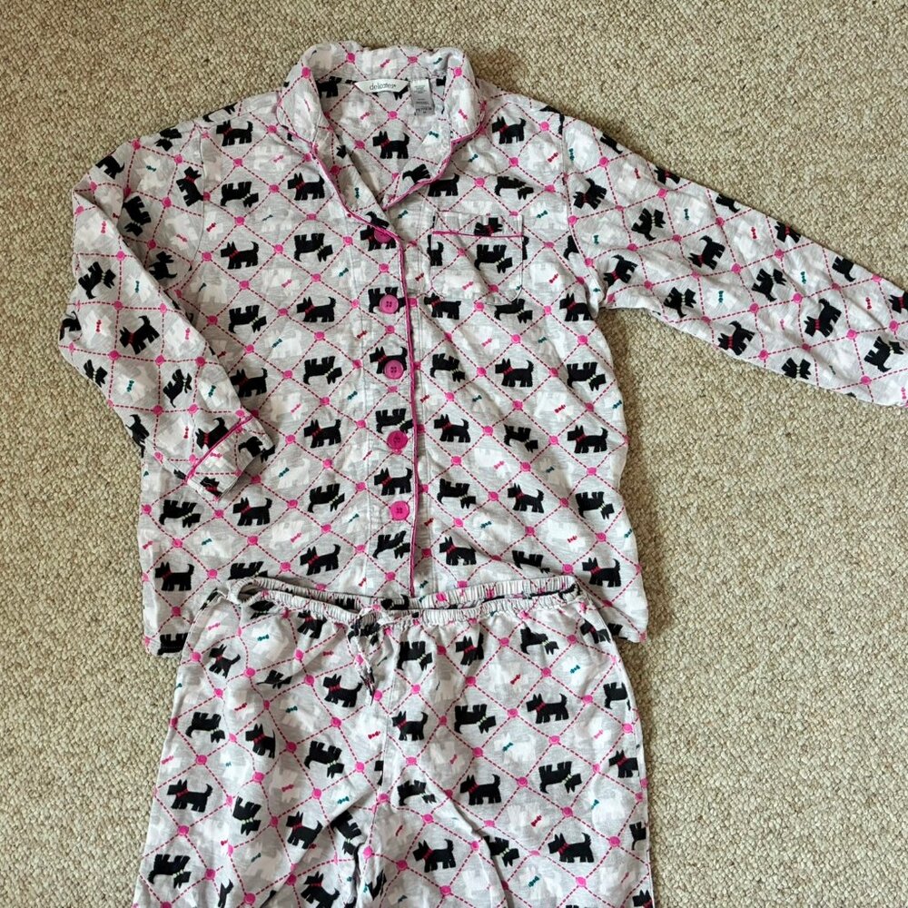 Delicates Black and white Terrier Dog Gray Woemen Pajama Set Petite M PM